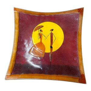 14" Large Centerpiece Bowl Plate Young Love Fused Glass African Decor Glass